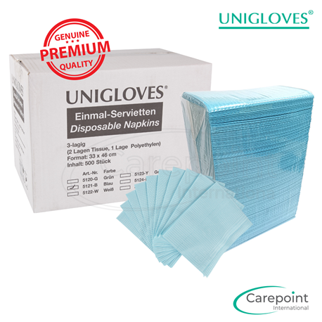 Unigloves Disposable Dental Bibs, 13" x 18" Blue (500pcs/carton)